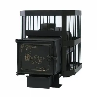 Фото Печь банная чугунная "Сибирь-15". Чугунная дверца с ВТК (Сетка) в магазине Woodson
