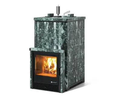 Фото Печь Изистим Южная 22 закрытый верх с топкой из парной - Камень Змеевик в магазине Woodson