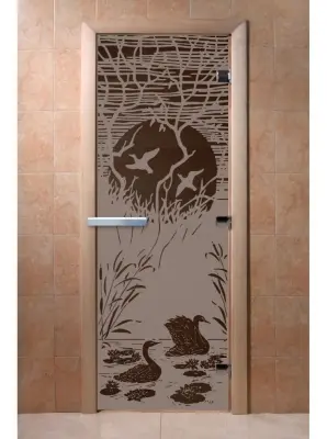 Дверь DoorWood "Лебединое озеро" Графит 1900*700 (Ольха 3п, 8мм)