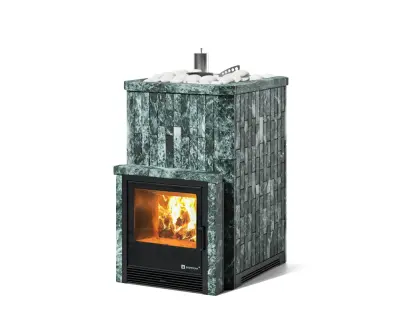 Фото Печь Изистим Южная 16 с топкой из парной  - Камень Змеевик в магазине Woodson Фото Печь Изистим Южная 16 с топкой из парной  - Камень Змеевик в магазине Woodson