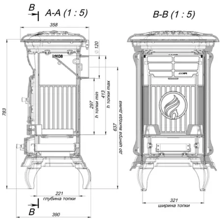 Фото Печь чугунная STEP патина медь в магазине Woodson