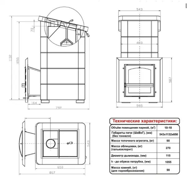 Фото Печь Сударушка Семейная РК ЧД (облицовка талькохлорит, с фасками) в магазине Woodson Фото Печь Сударушка Семейная РК ЧД (облицовка талькохлорит, с фасками) в магазине Woodson