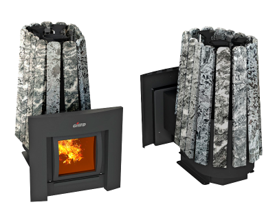 Фото Дровяная банная печь Grill'D Cometa Vega 450 Long Max Pro Stone (Серпентинит) в магазине Woodson