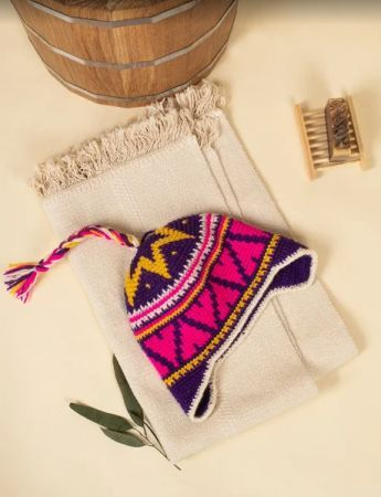 Шапка вязаная для бани Woodson Viking Pinky, орнамент, 1 косичка