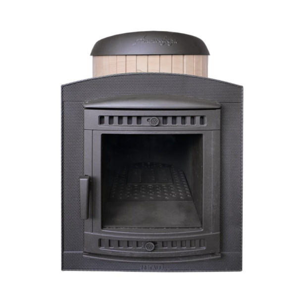 Фото Печь банная "Атмосфера L" в ламелях "Окаменевшее дерево" перенесённый рисунок в магазине Woodson