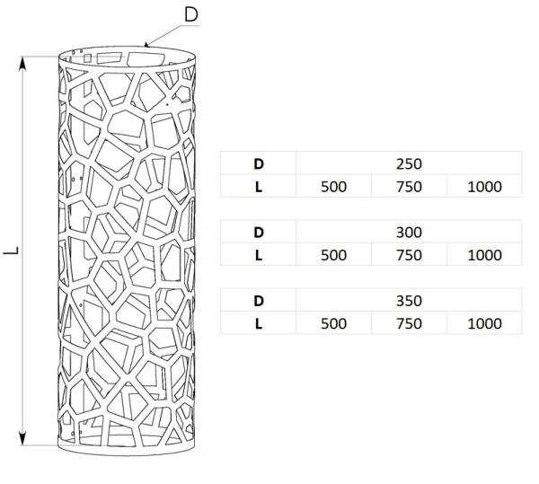 Сетка-каменка №1 (Саванна) — d-350 — h-1000 мм — нерж 1,5 мм AISI 430