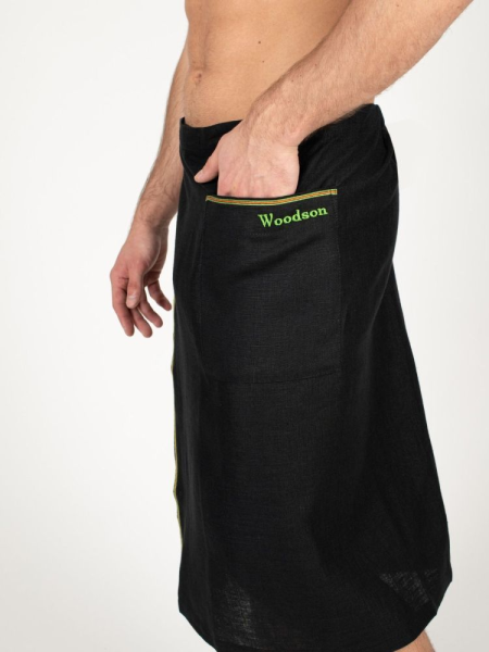 Килт мужской Woodson, чёрный лён с цветной полосой (54-58)