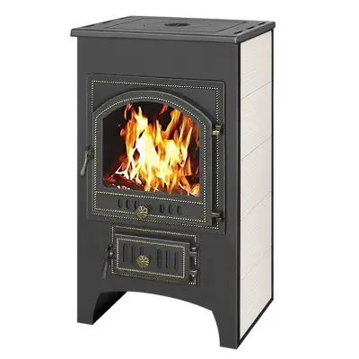 Фото Печь-Камин ВЕЗУВИЙ ПК-01 (205) с плитой беж. 12 кВт (200 м3) Ø 150 мм в магазине Woodson